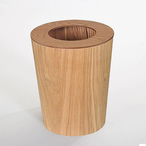 Contemporary wooden wastebasket with a lid, a chic accent for modern home or office interiors.