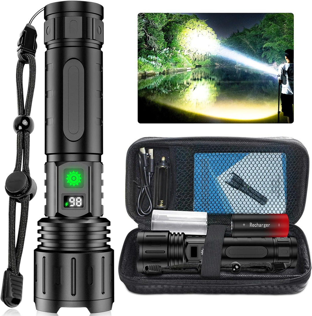 Unisex 100,000 Lumen LED flashlight, ideal outdoor gear & emergency light for camping, hiking, survival.