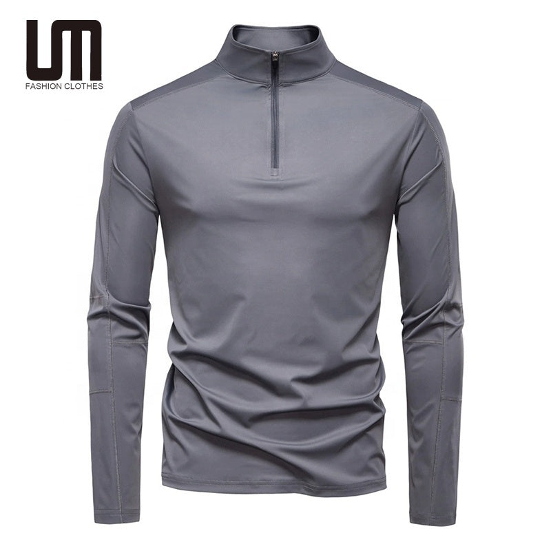 Men's performance half zip fishing shirt with sun protection, long sleeves for outdoor comfort & active wear.