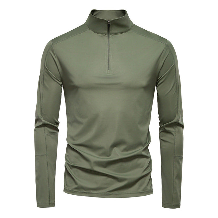 Lightweight men's half zip long sleeve fishing shirt for sun protection, hiking, & outdoor activities.
