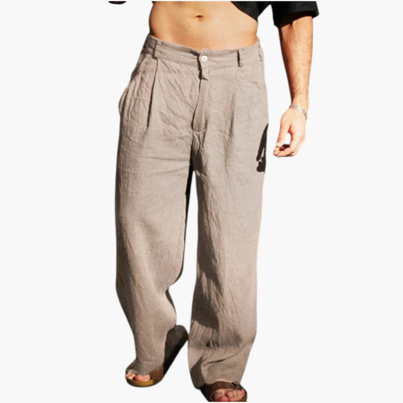 Summer-ready men's wide leg linen pants with pleats, offering effortless chic casual style.