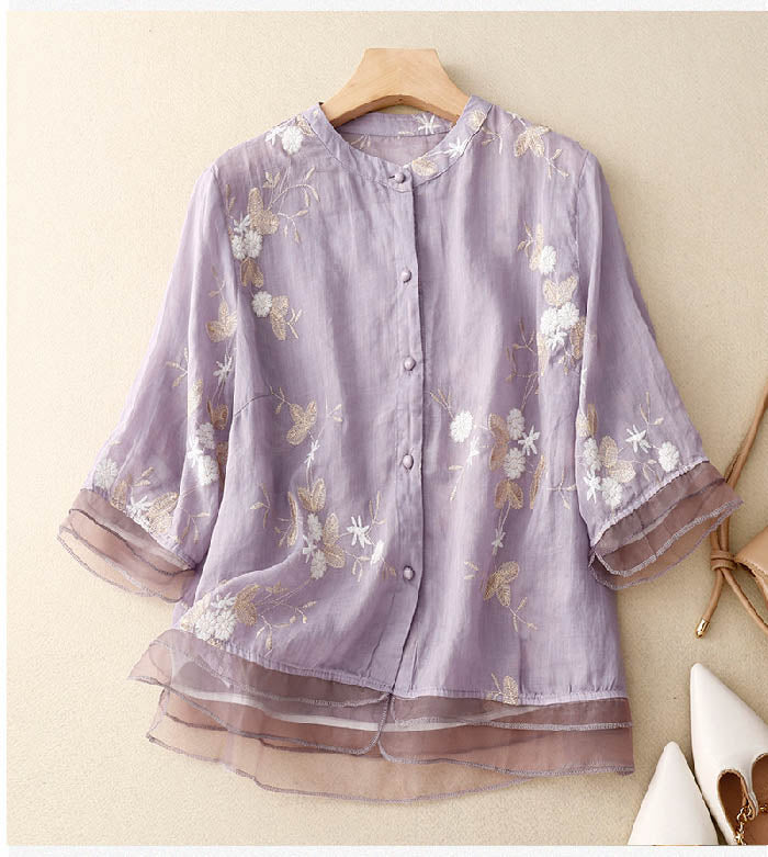Versatile women's embroidered top, a comfortable and chic blouse suitable for daily wear and elegant occasions.