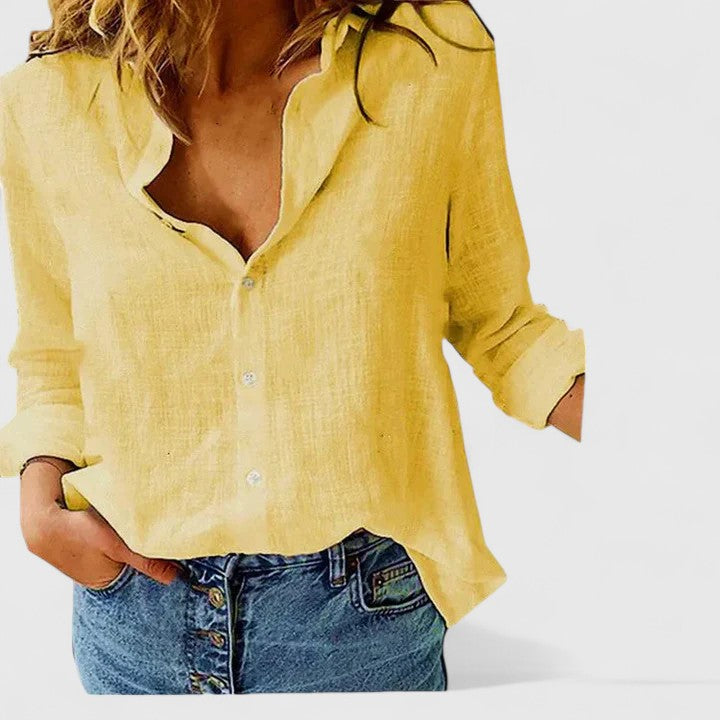 Women's Linen Button-Down Shirt Relaxed Fit