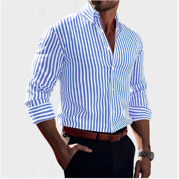 Elegant men's classic striped dress shirt. Long-sleeve button-down for sophisticated everyday and formal attire.