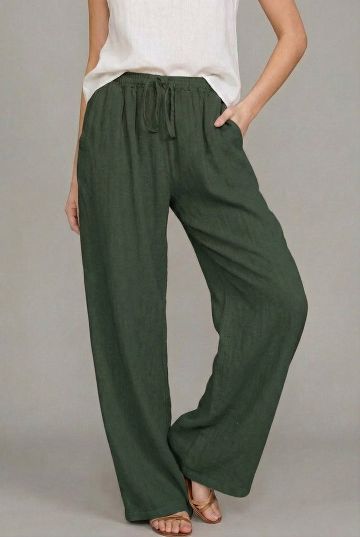 Comfortable & chic women's linen wide leg drawstring pants, perfect for versatile summer and casual styling.