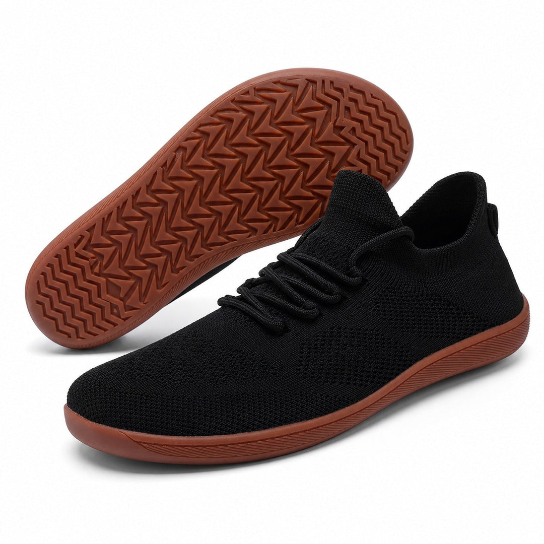 Black women's wide toe barefoot shoes for natural comfort & healthy walking.