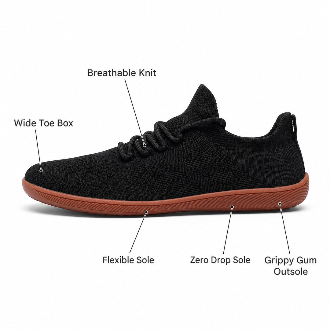 Orange casual barefoot sneakers for women, offering wide toe & flexible sole.
