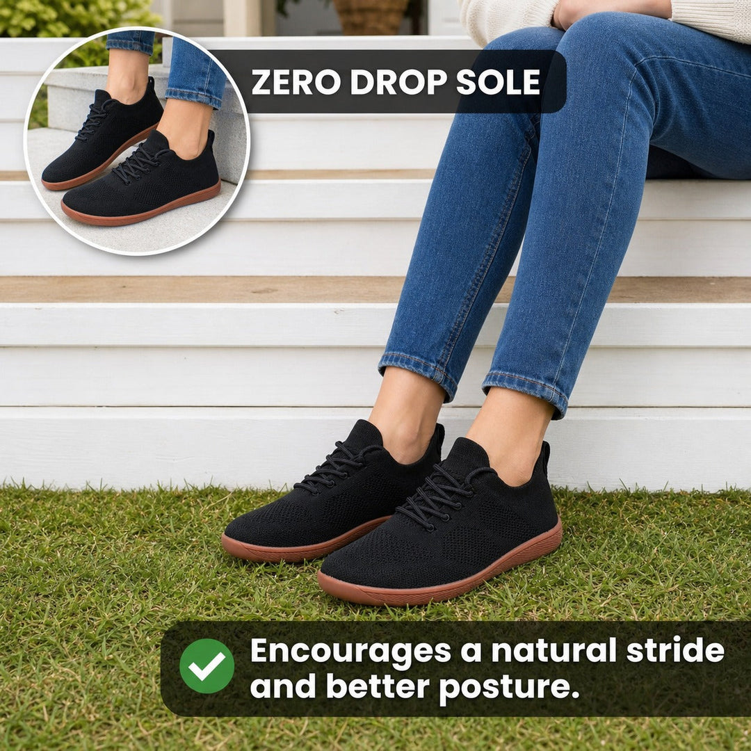 Blue wide toe barefoot women's shoes with flexible sole, ideal for everyday wear.