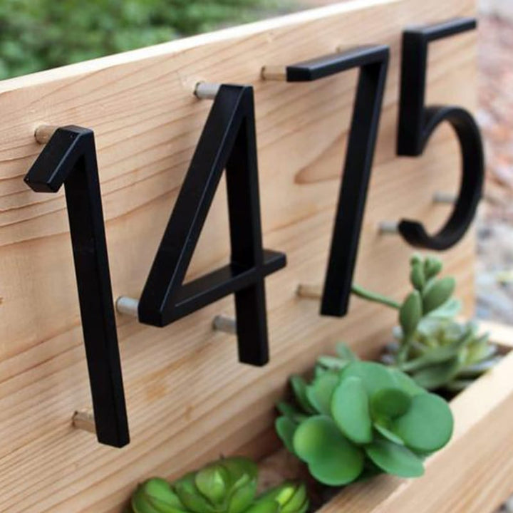 Architectural 5-inch floating house numbers, modern wall art for a custom address plaque.