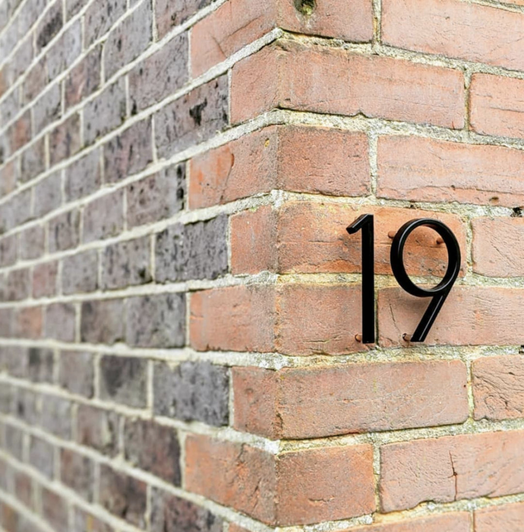 Contemporary 5-inch floating house numbers & letters. Modern home exterior address decor.