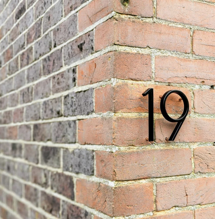 Contemporary 5-inch floating house numbers & letters. Modern home exterior address decor.