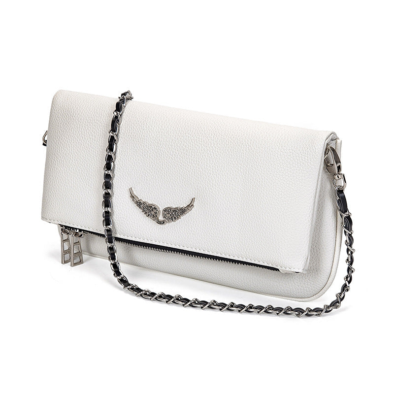 Modern white women's luxury clutch handbag, a versatile accessory for any elegant outfit or evening event.